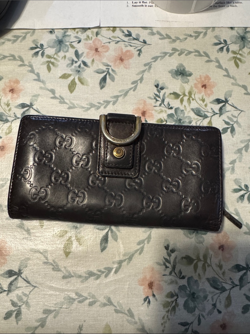 Gucci Dark Brown Embossed GG Leather Continental Wallet with Brass Accent